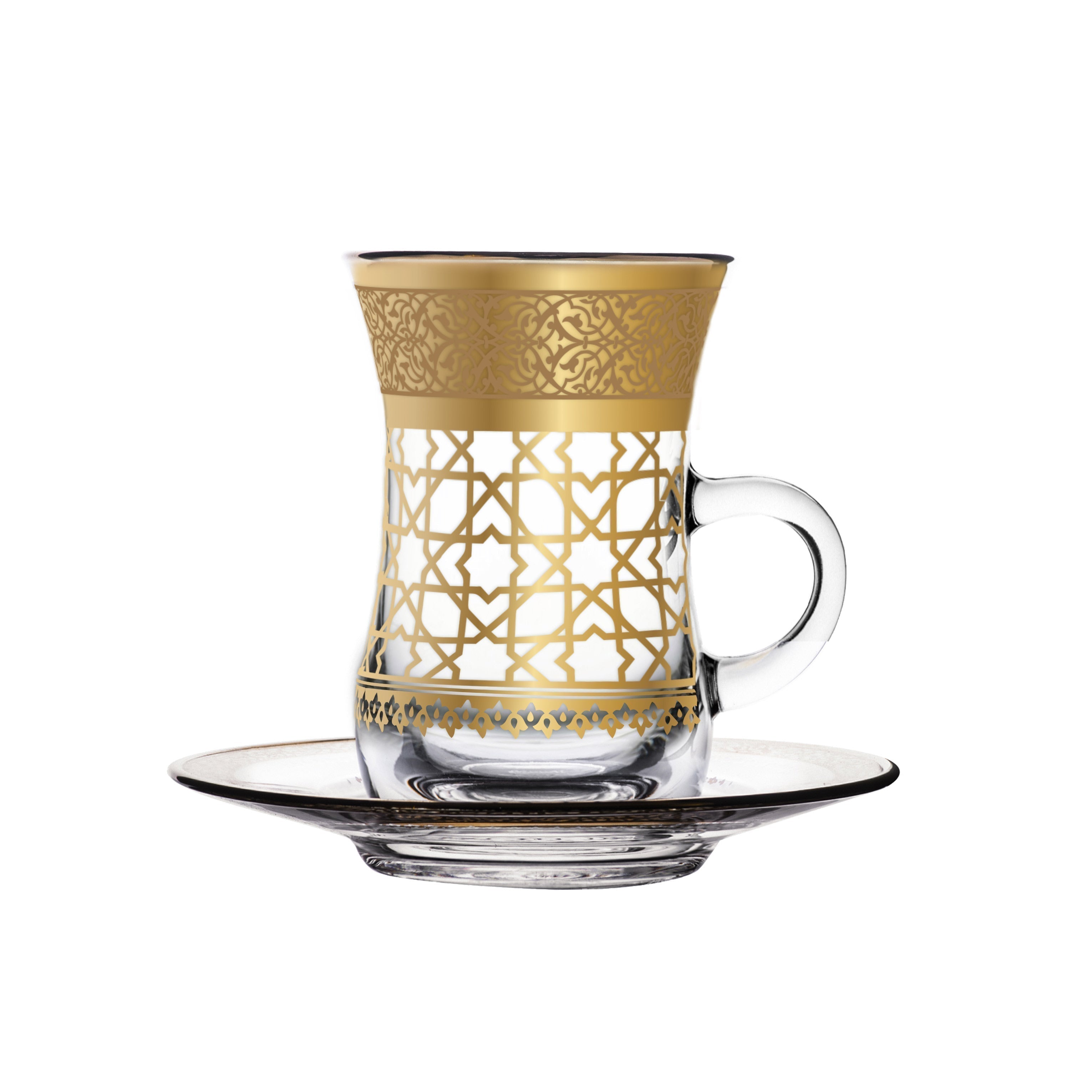 Dimlaj Cordoba Set of 6 Pcs Tea Istikanas and Saucers (Gold) | Home