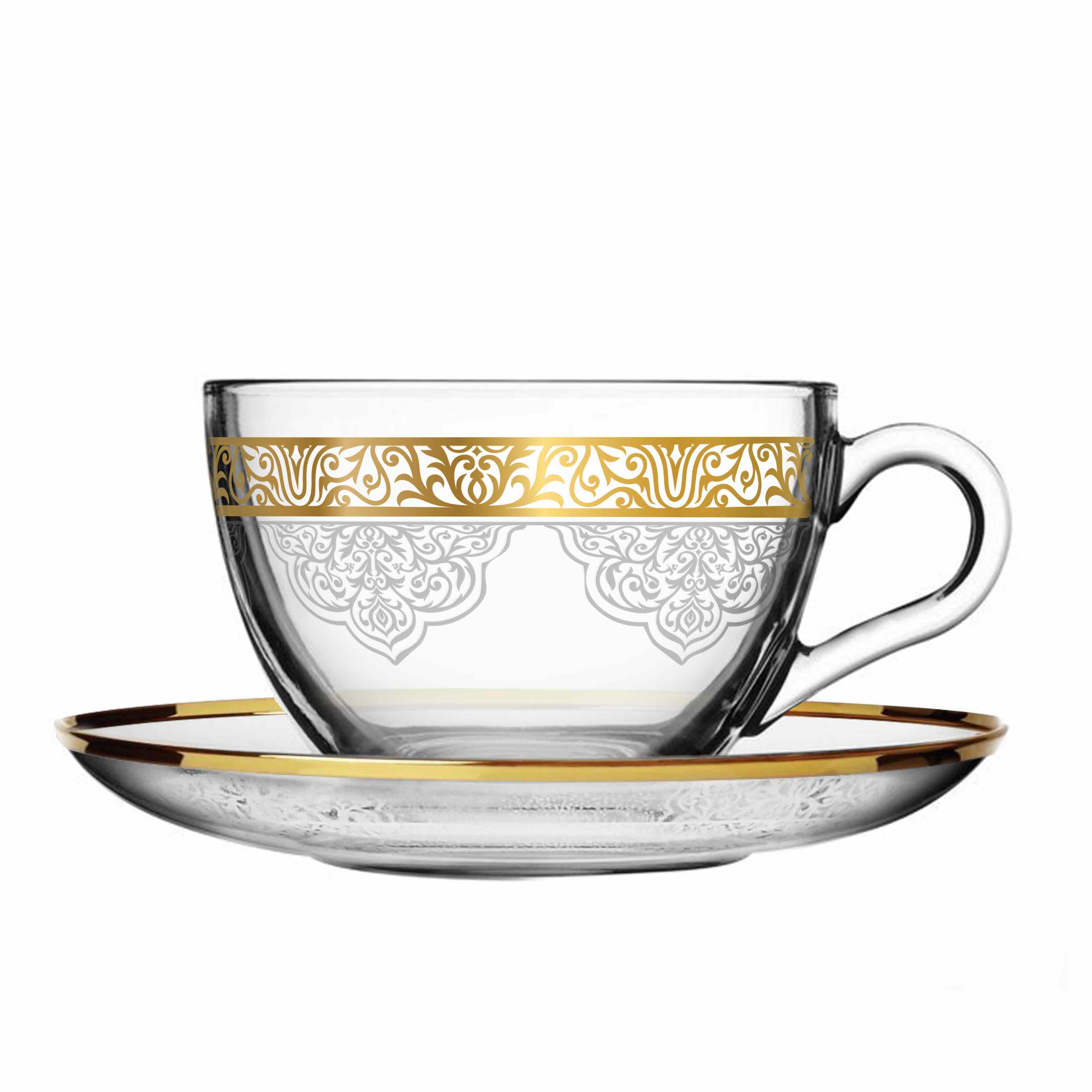 Dimlaj Massar Set of 6 Pcs Tea Cups And Saucers (Gold) | Home