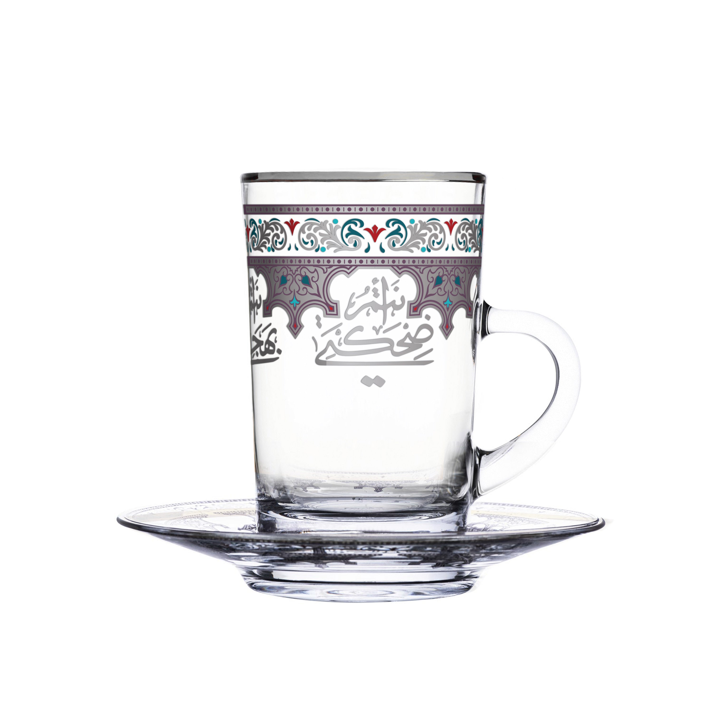 Dimlaj Suroor Set of 6 Pcs Tea Cups and Saucers (Platinum) | Home