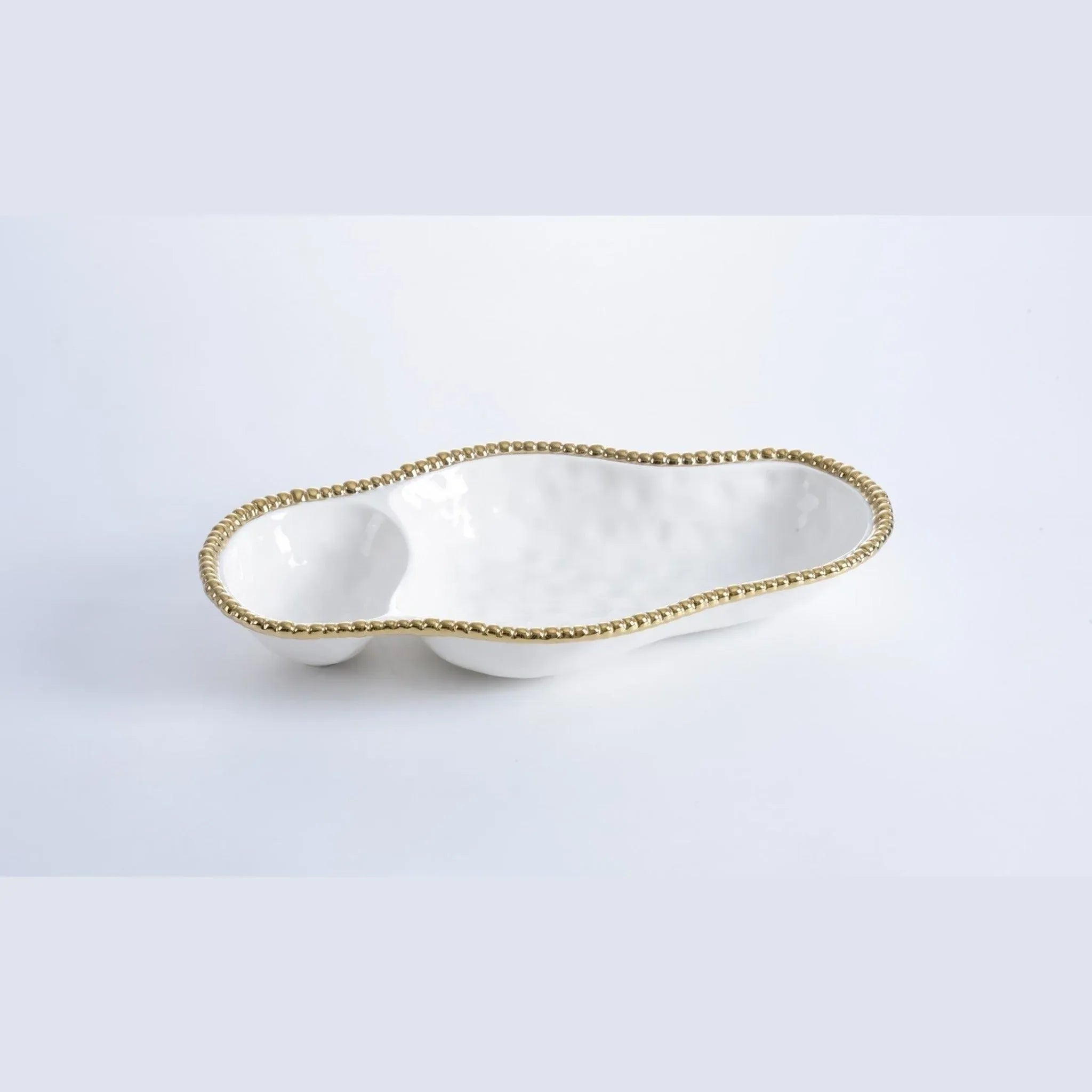 2 Sections Serving Piece Shiny White & Gold | Home