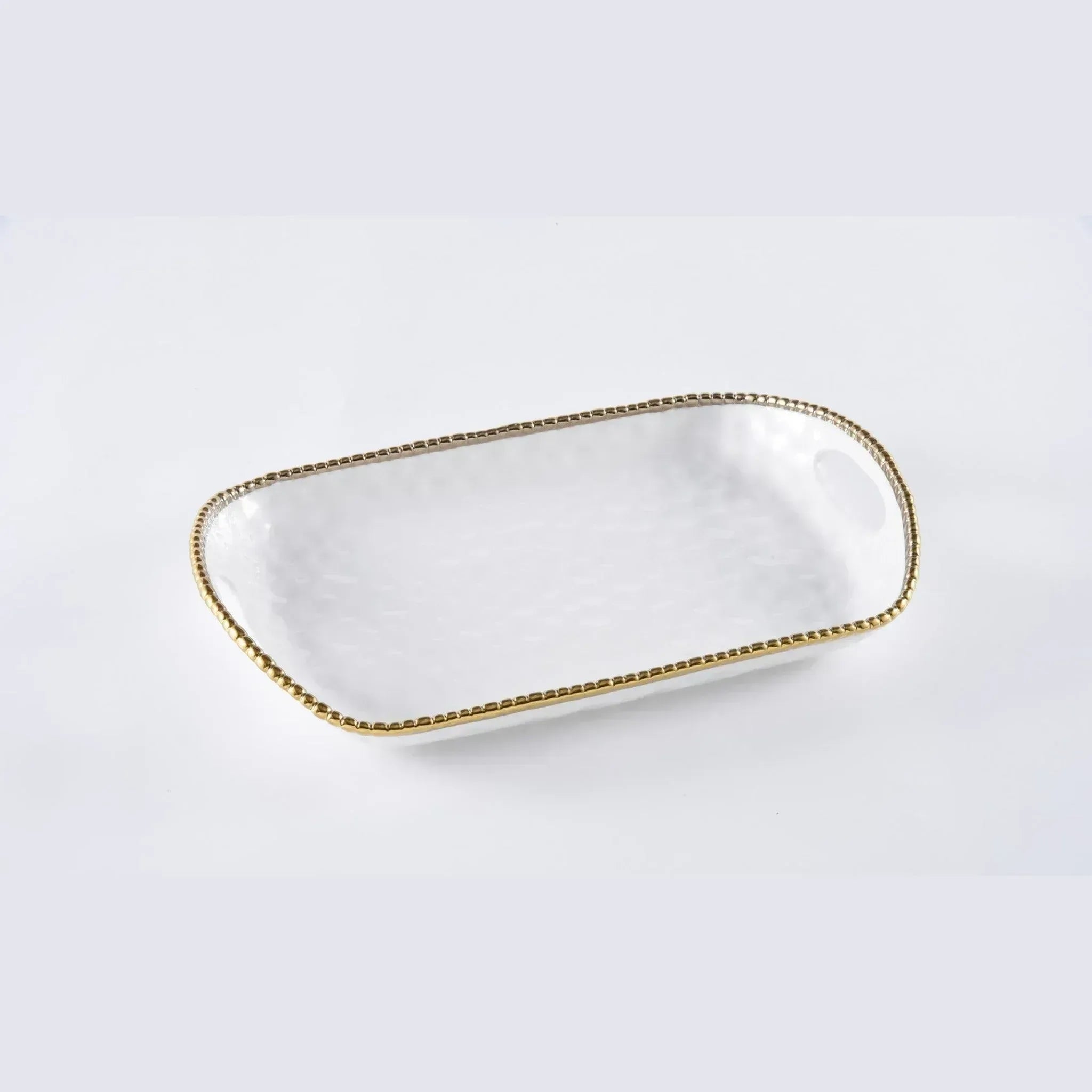Rectangular Tray With Handles Shiny White & Gold | Home