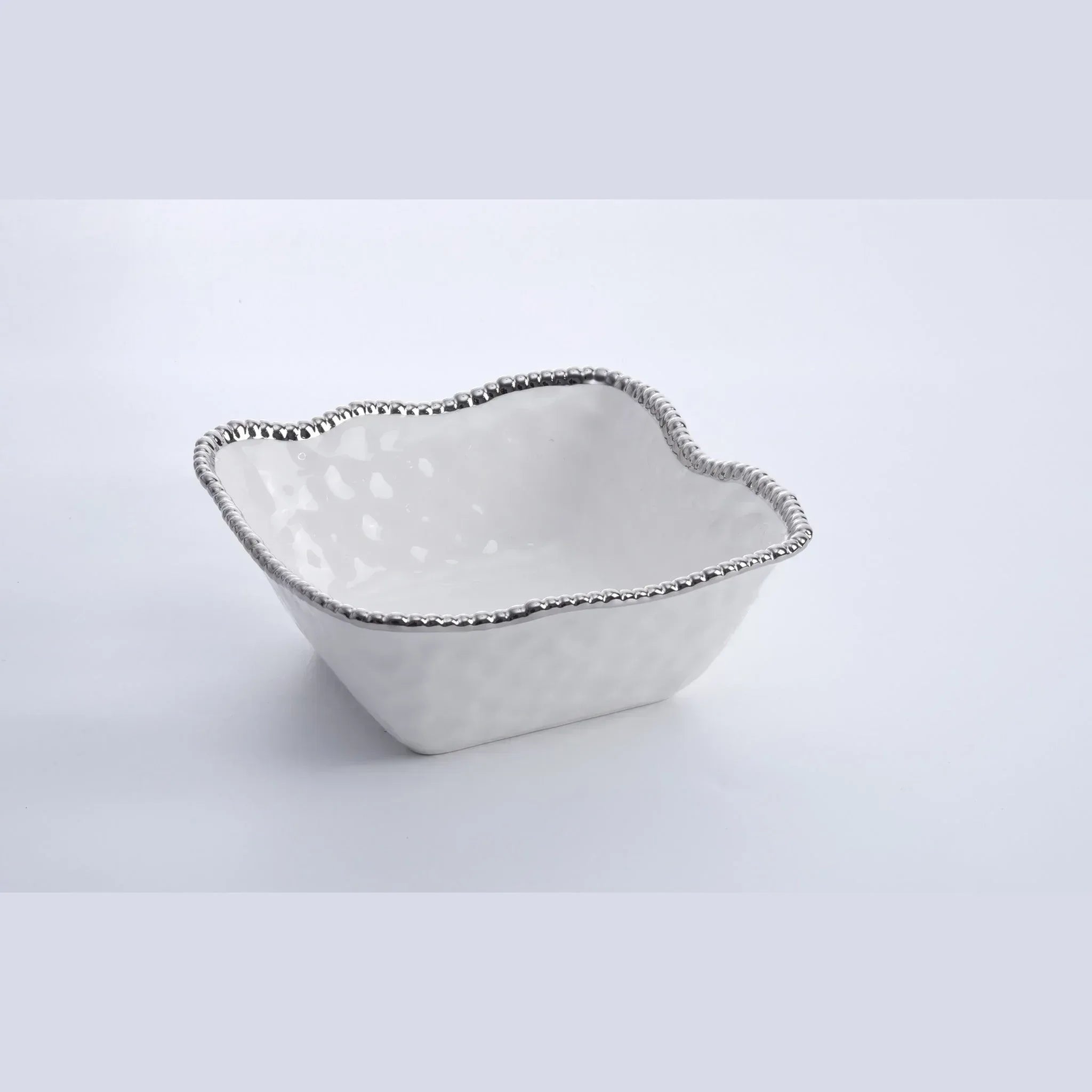 Large Square Salad Bowl Shiny White & Silver | Home