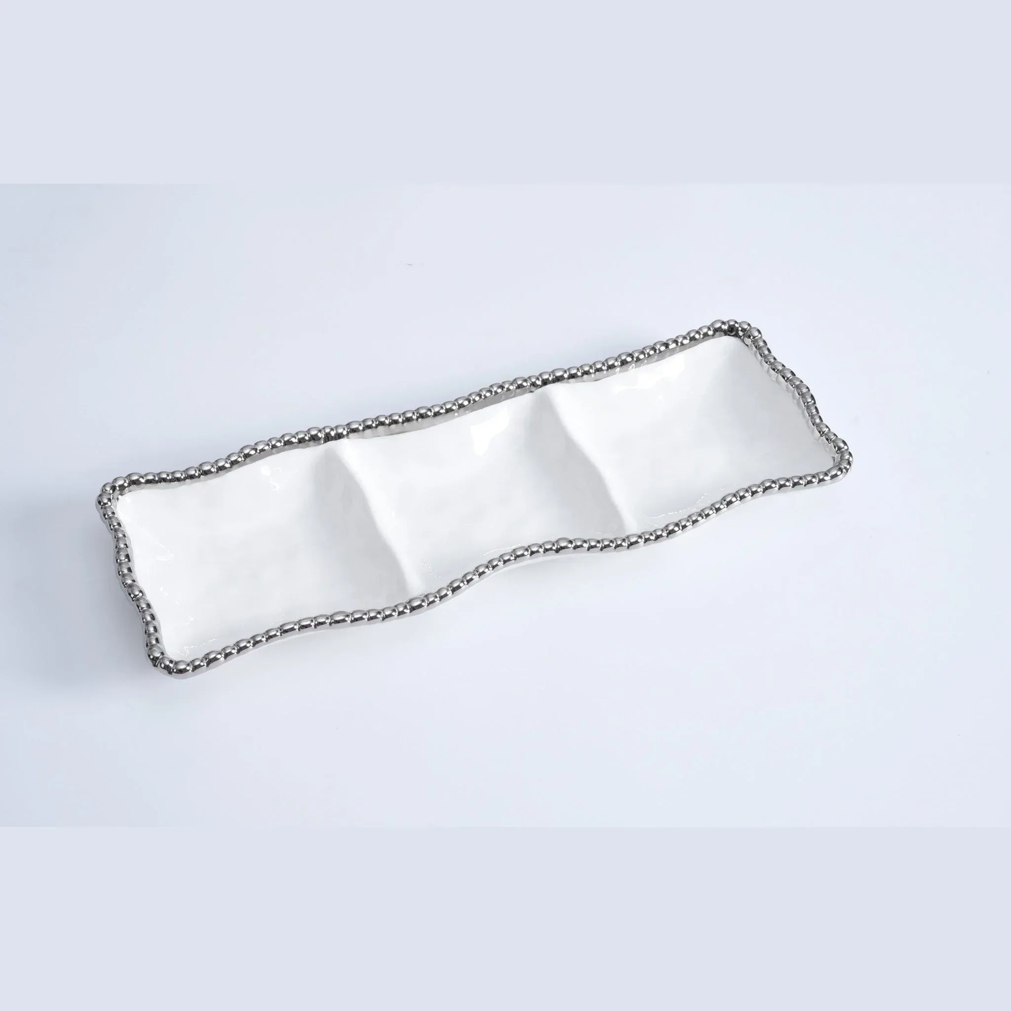 3 Sections Tray Shiny White & Silver | Home