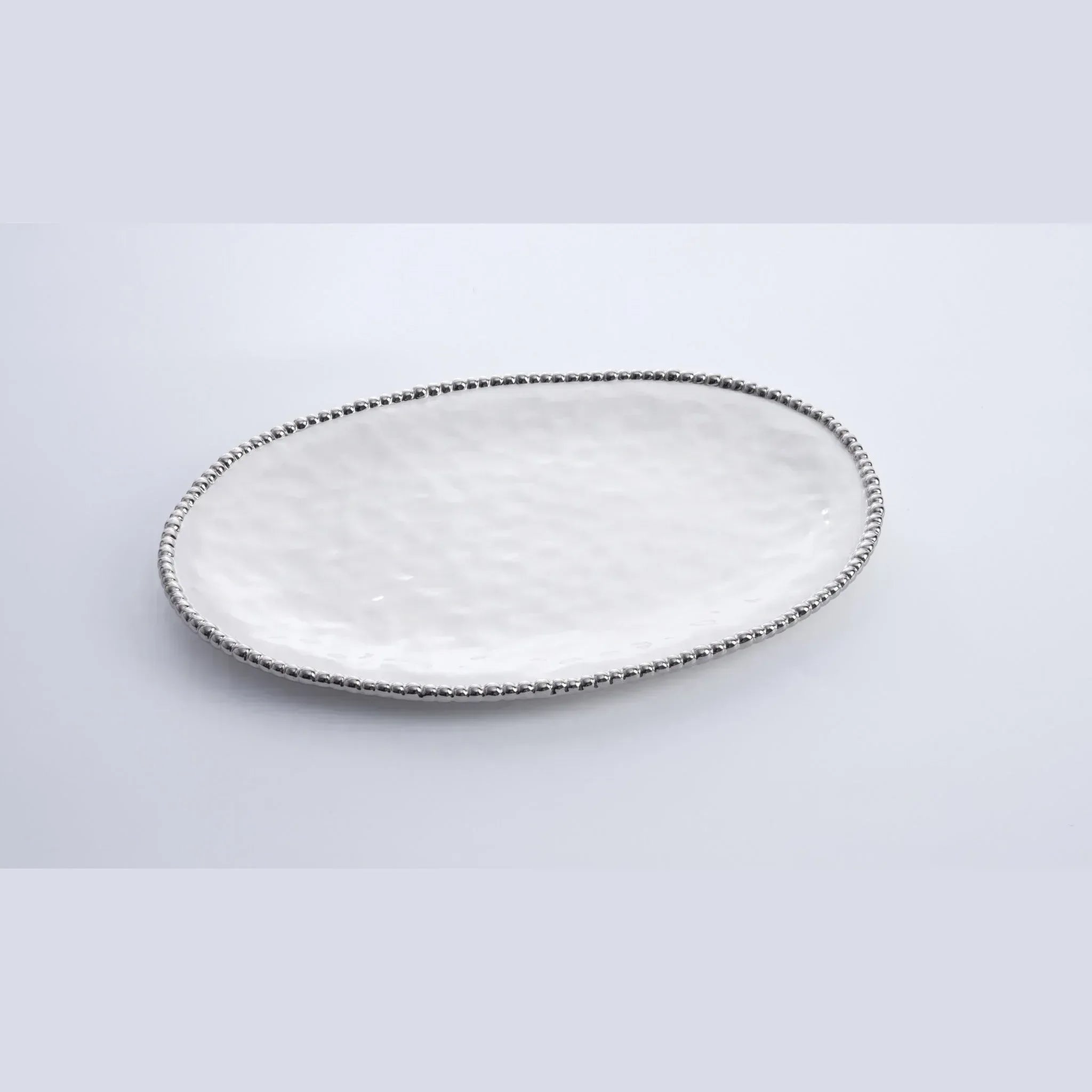 Oval Platter Shiny White & Silver | Home Oval Platter Shiny White & Silver | Home