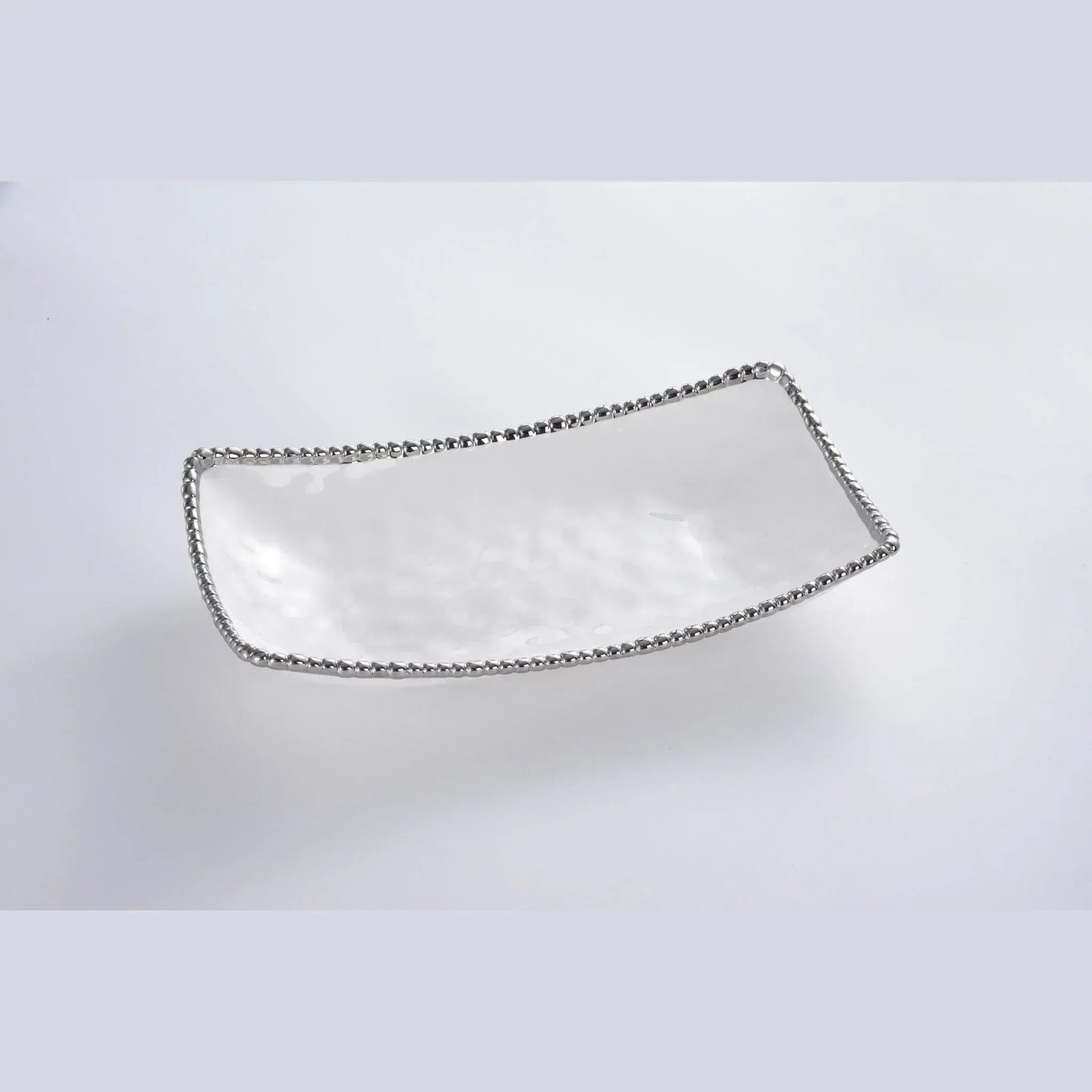 Rectangular Serving Piece Shiny White & Silver | Home