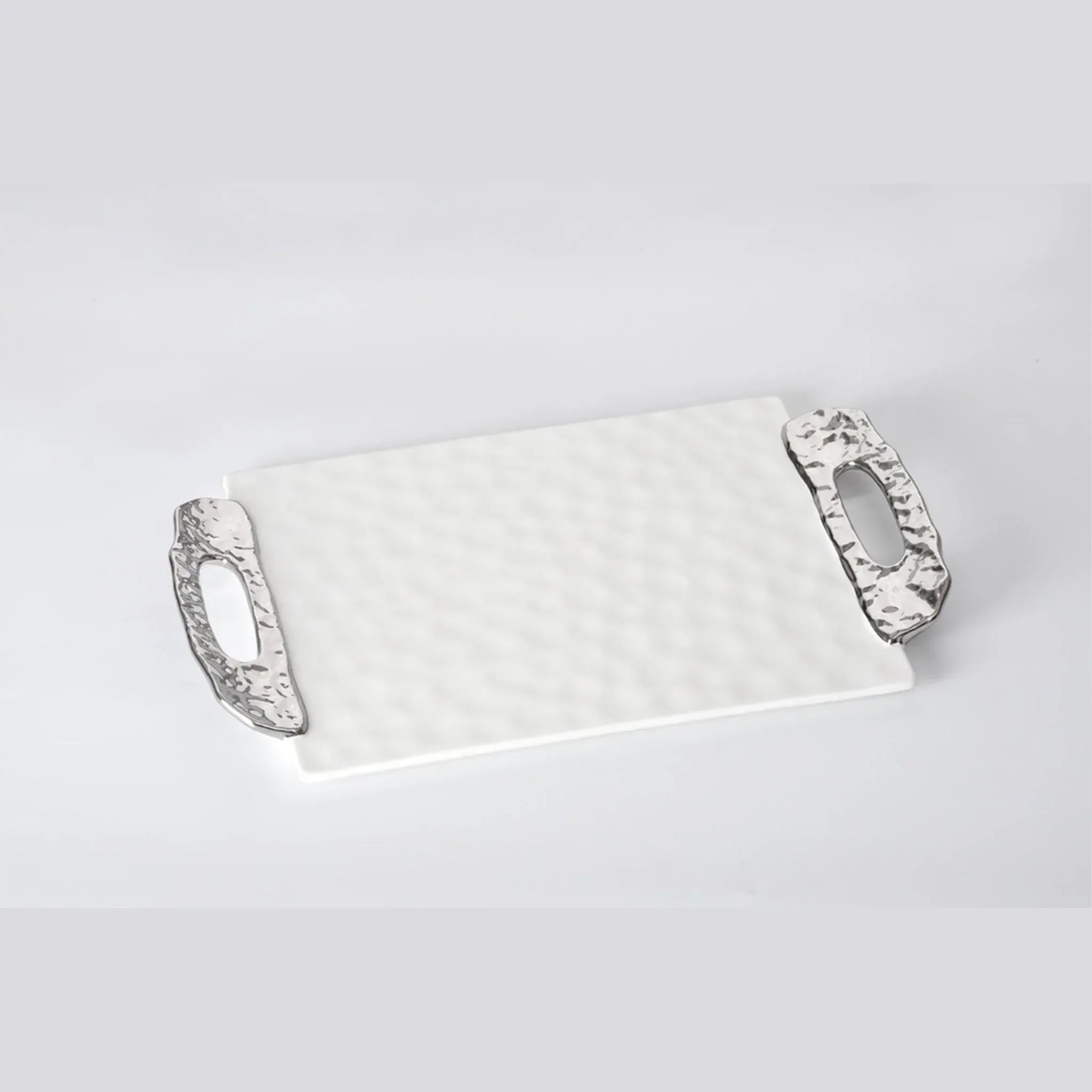 Tray With Handles White And Silver | Home