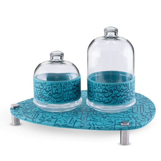 Dimlaj Kareem Set of 3 Pcs Serving Bowls With Stand (Turquoise) - Premium Serving Bowls from Kareem By Dimlaj - Just $49! Shop online now at Dimlaj Jordan 