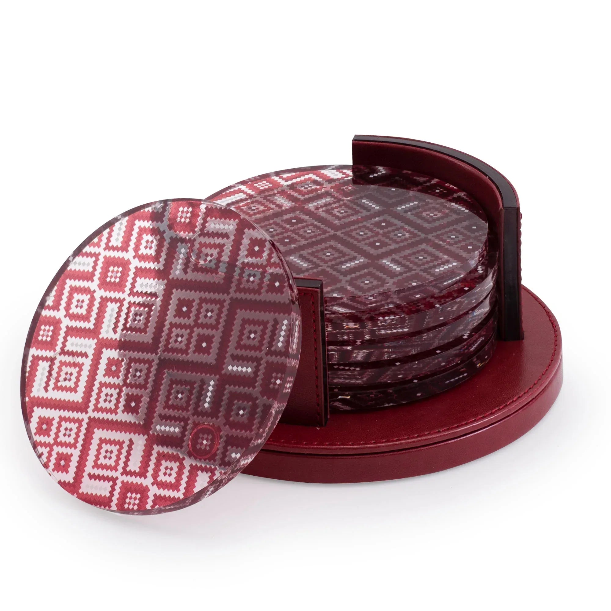 Dimlaj Darza Set Of 7 Pcs Acrylic Coasters With Holder | Home