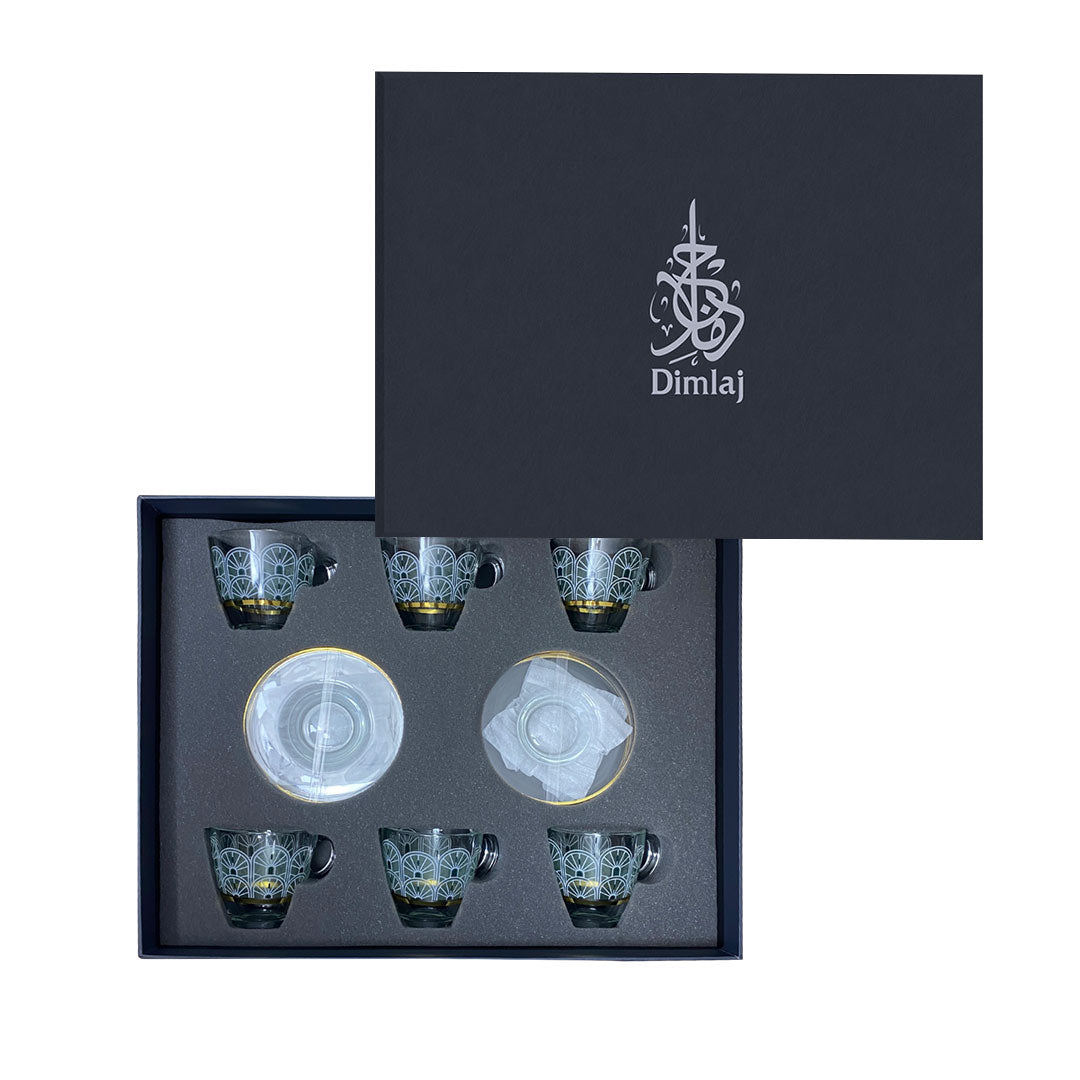 Dimlaj Nour Set Of 6 Pcs Tea Cups and Saucers (Gold) | Home Dimlaj Nour Set Of 6 Pcs Tea Cups and Saucers (Gold) | Home