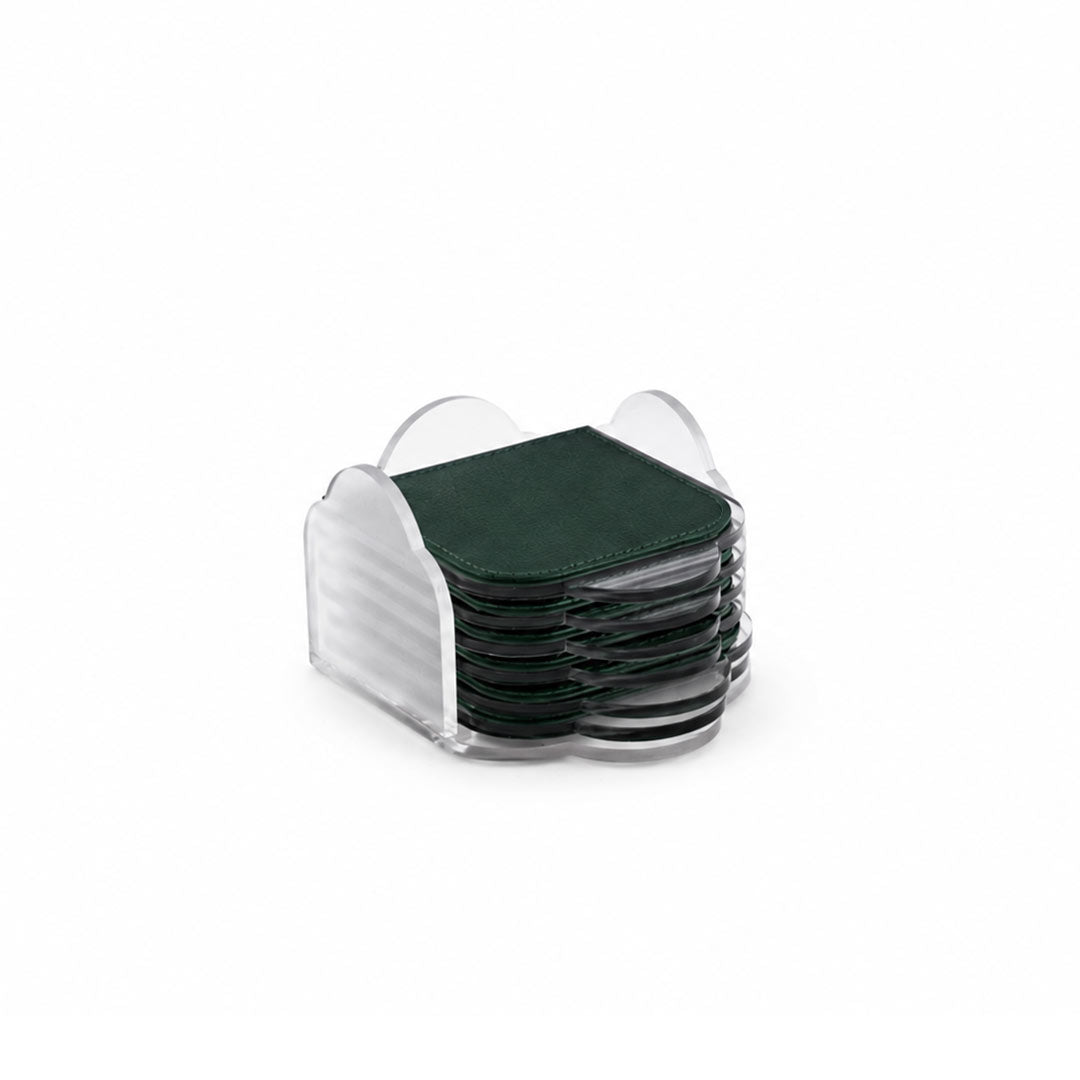 Dimlaj Nour Set Of 7 Pcs Acrylic Coasters With Holder (Green) | Home
