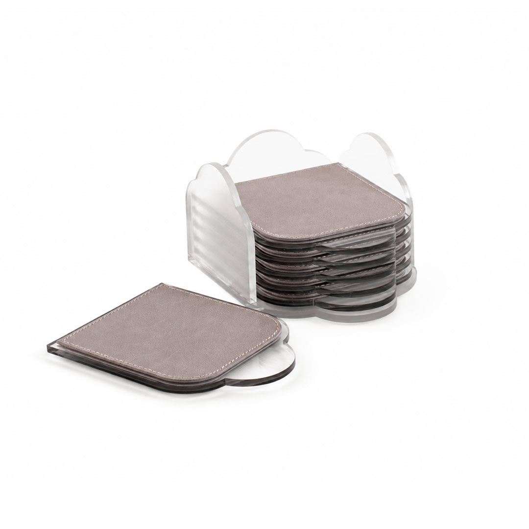 Dimlaj Nour Set Of 7 Pcs Acrylic Coasters With Holder (Greige) | Home Dimlaj Nour Set Of 7 Pcs Acrylic Coasters With Holder (Greige) | Home