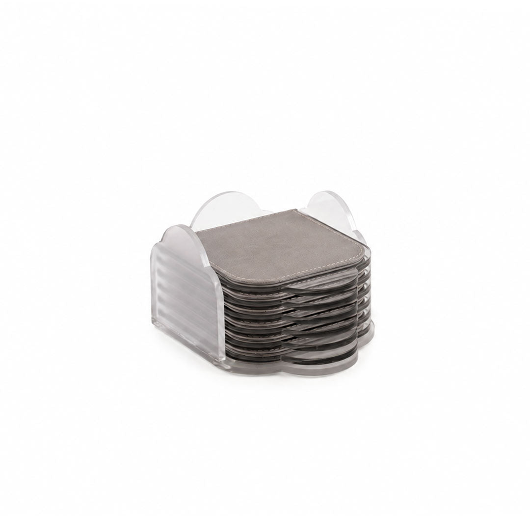 Dimlaj Nour Set Of 7 Pcs Acrylic Coasters With Holder (Greige) | Home Dimlaj Nour Set Of 7 Pcs Acrylic Coasters With Holder (Greige) | Home