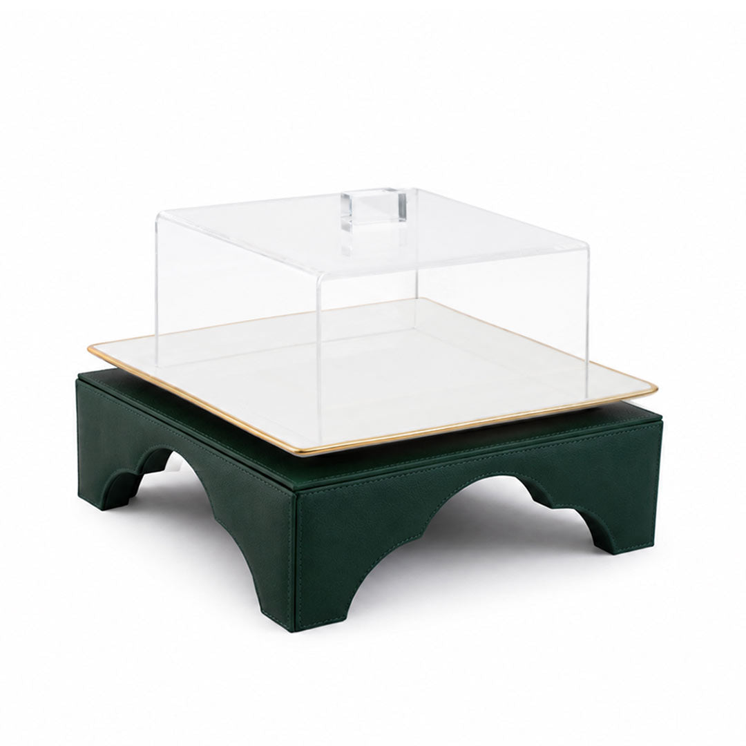 Dimlaj Nour Porcelain Dessert Platter With Stand (Green) | Home Dimlaj Nour Porcelain Dessert Platter With Stand (Green) | Home
