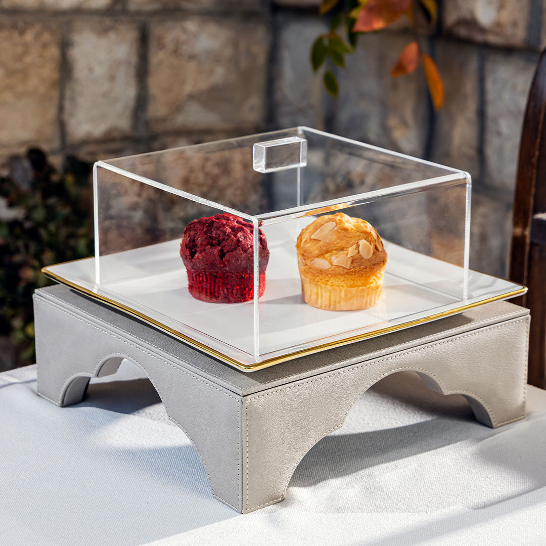 Dimlaj Nour Porcelain Dessert Platter With Stand (Greige) | Home Dimlaj Nour Porcelain Dessert Platter With Stand (Greige) | Home