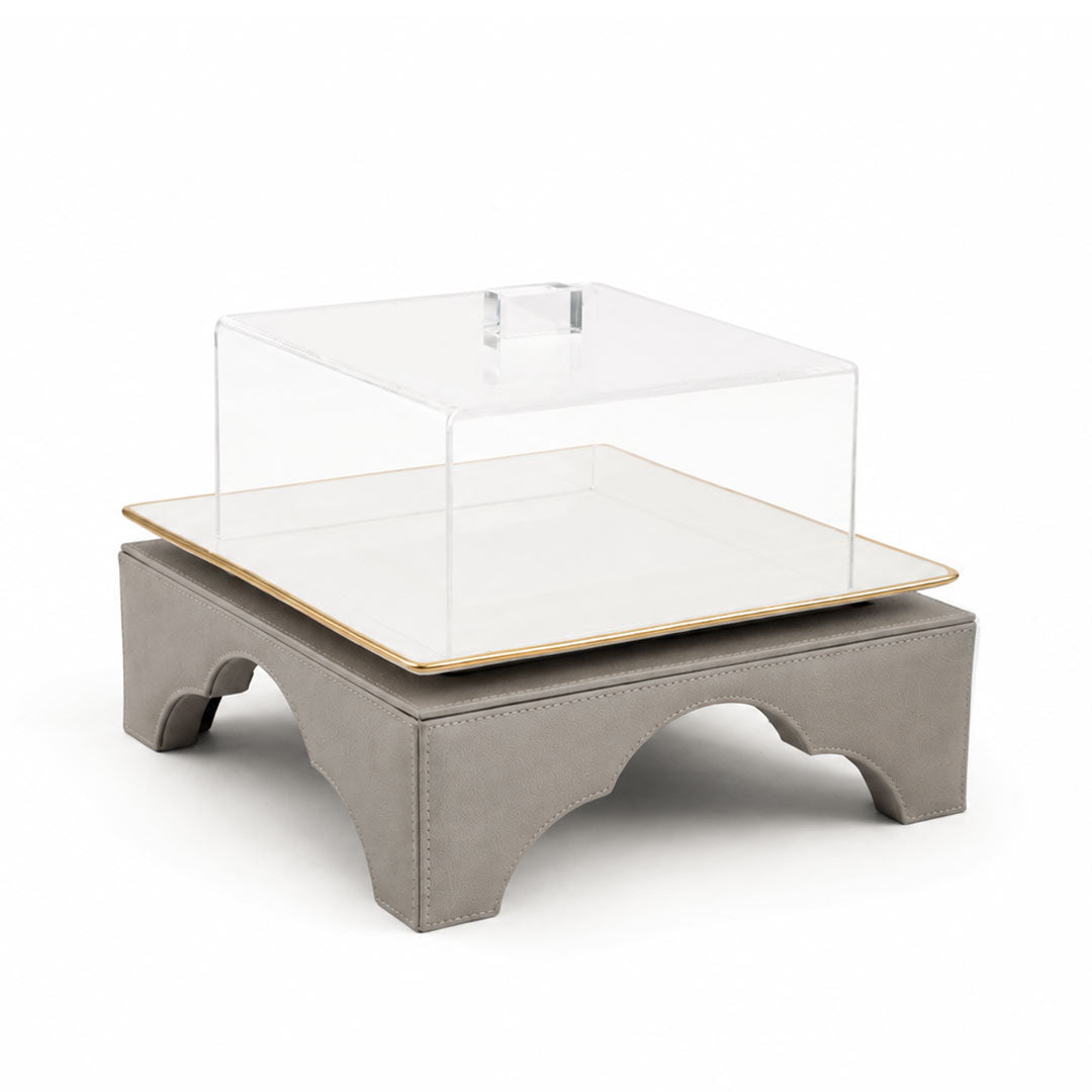 Dimlaj Nour Porcelain Dessert Platter With Stand (Greige) | Home Dimlaj Nour Porcelain Dessert Platter With Stand (Greige) | Home