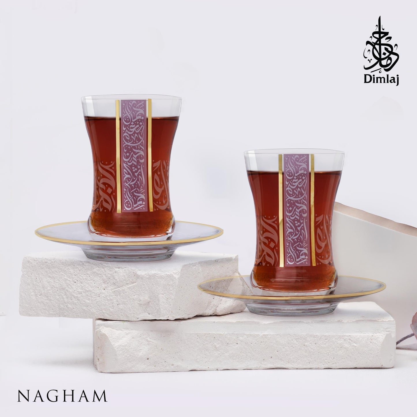 Dimlaj Nagham Set of 6 Pcs Tea Cups and Saucers (Gold & Pink) - Premium Tea Cups from Nagham By Dimlaj - Just $79! Shop online now at Dimlaj Jordan 
