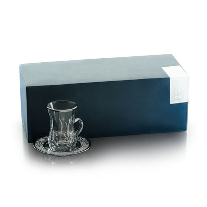 Dimlaj Mother Set of 6 Pcs Tea Istikanas and Saucers (Platinum & White) - Premium Tea Istikans With Handle from Mother By Dimlaj - Just $49! Shop online now at Dimlaj Jordan 
