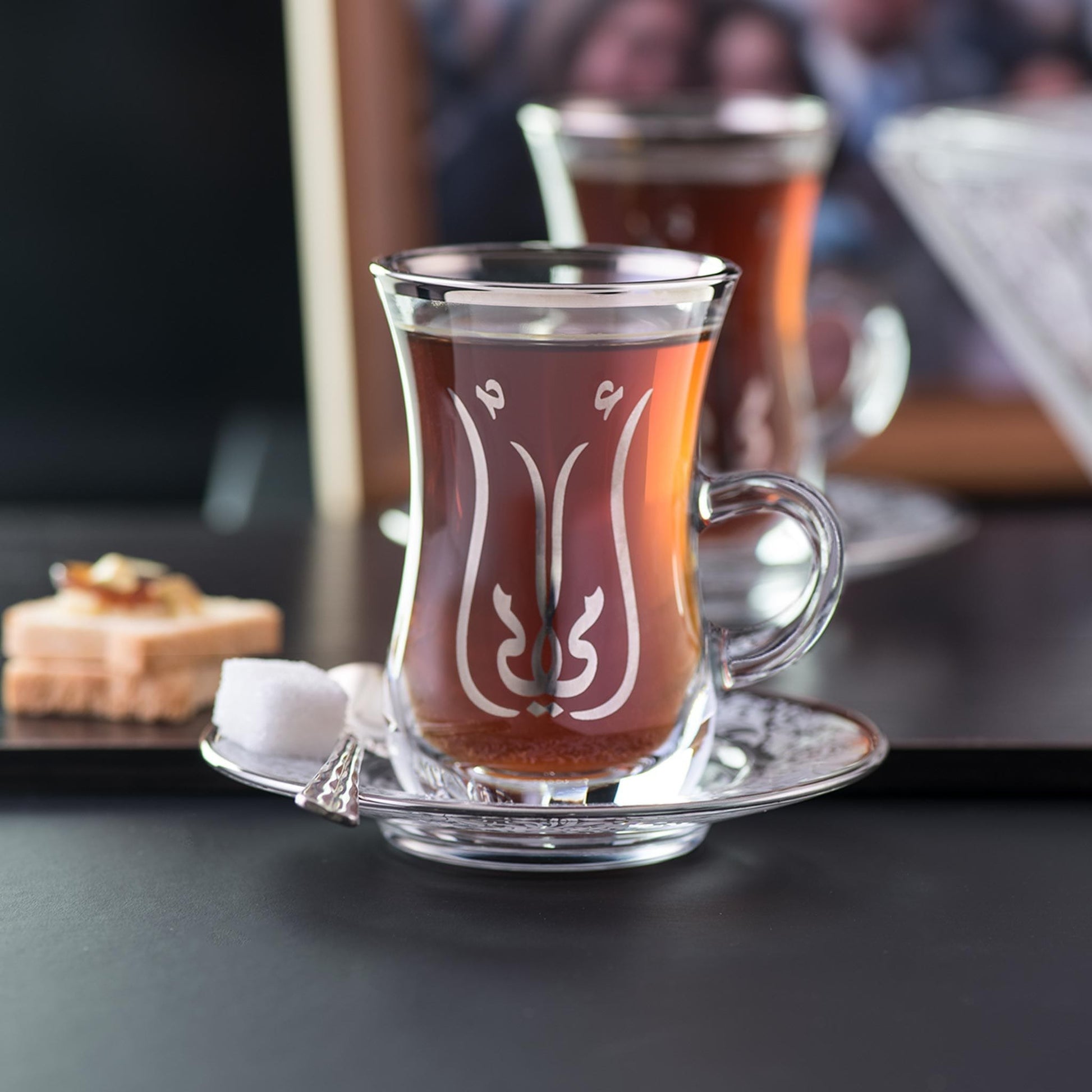 Dimlaj Mother Set of 6 Pcs Tea Istikanas and Saucers (Platinum & White) - Premium Tea Istikans With Handle from Mother By Dimlaj - Just $49! Shop online now at Dimlaj Jordan 