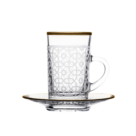 Dimlaj Ivory Set of 6 Pcs Tea Cups and Saucers (Gold) - Premium Tea Istikans With Handle from Ivory By Dimlaj - Just $100! Shop online now at Dimlaj Jordan 