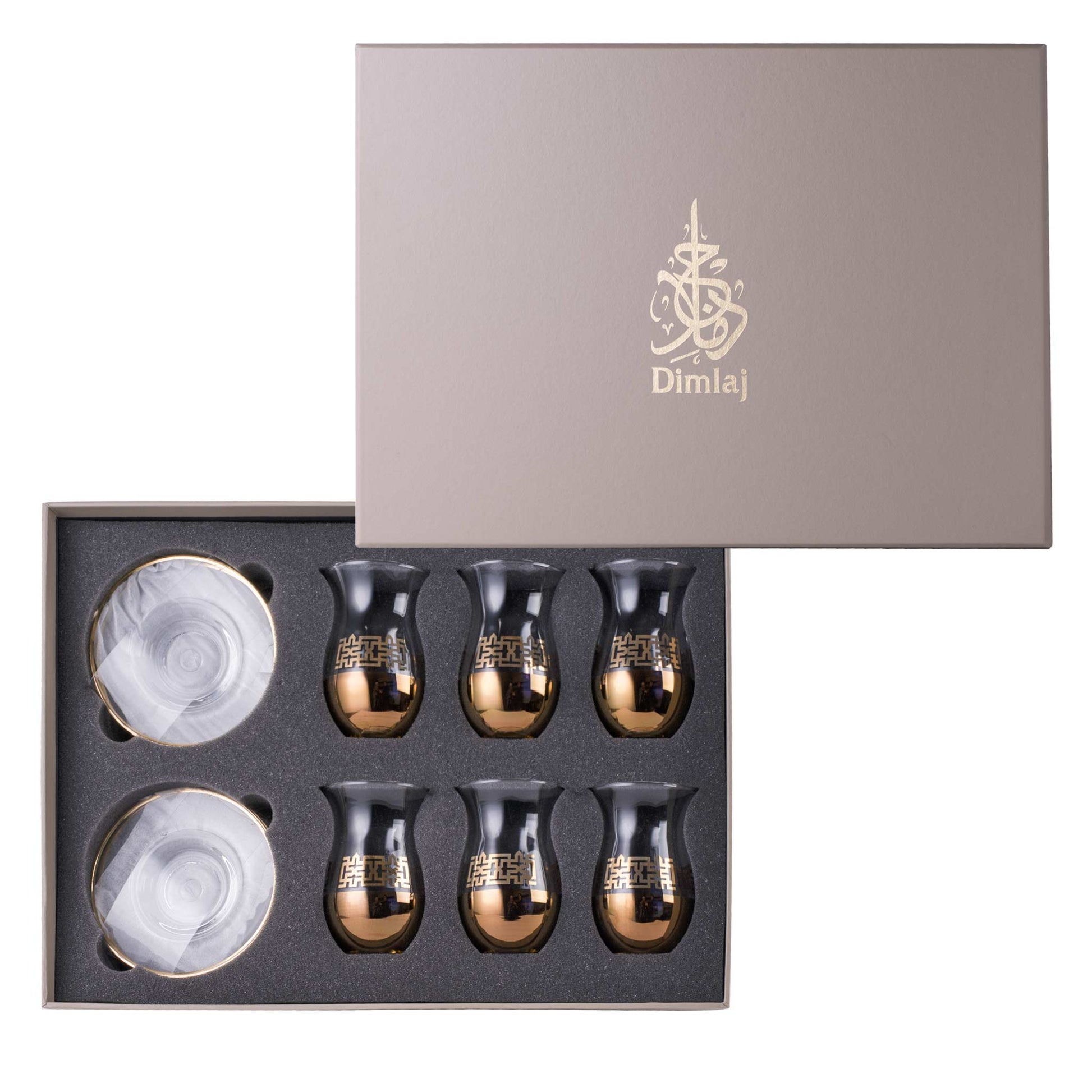 Dimlaj Copper & Gold Set of 6 Pcs Istikanas and Saucers - Premium Tea Istikans Without Handle from Copper & Gold By Dimlaj - Just $65! Shop online now at Dimlaj Jordan 