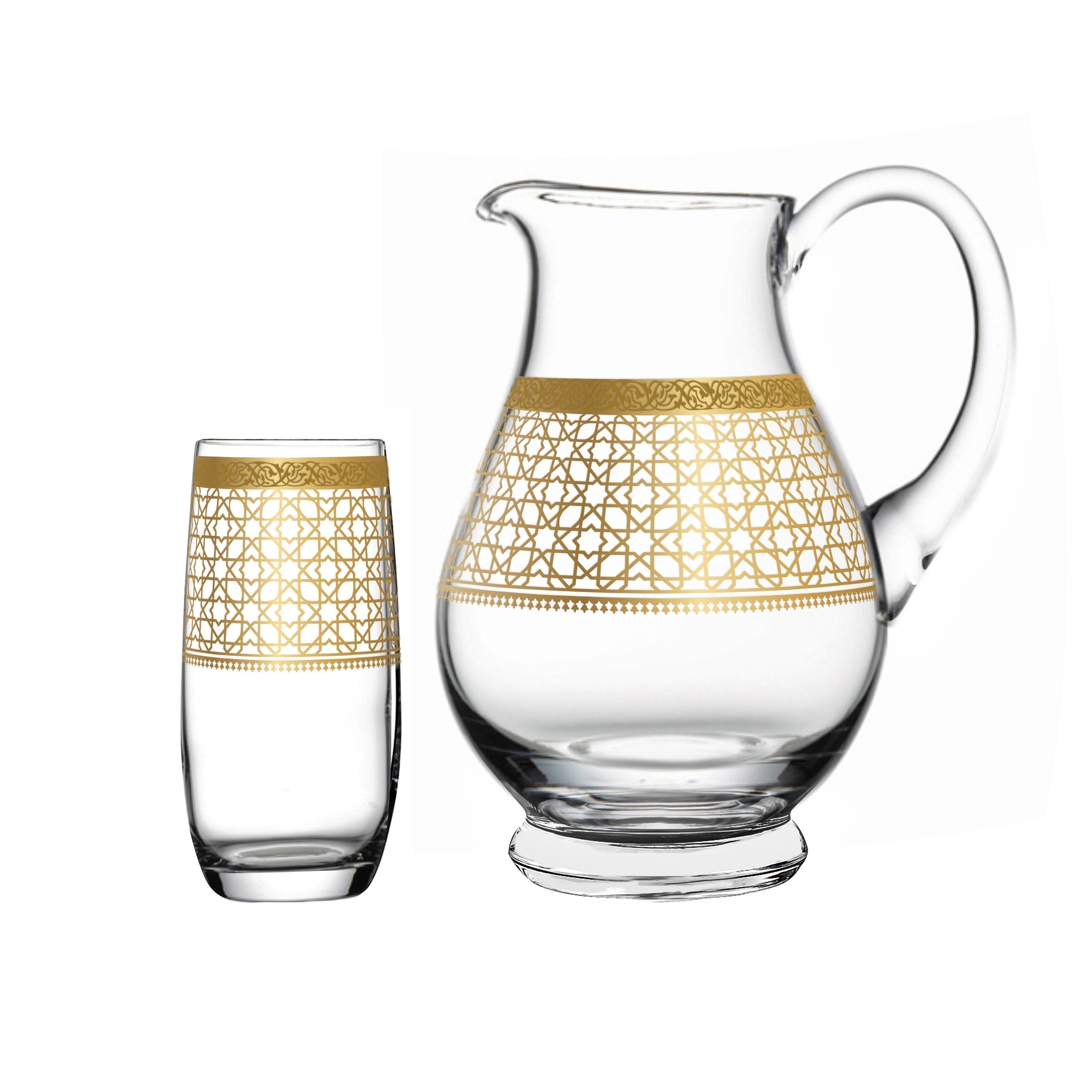 Dimlaj Cordoba Set of 7 Pcs Jug and Tumblers (Gold) | Home