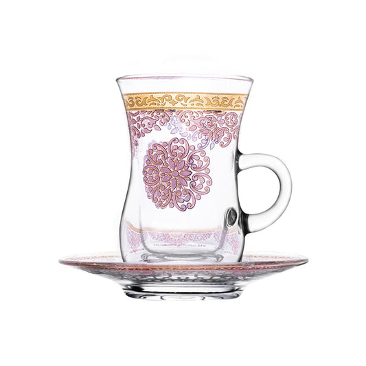 Dimlaj Selena Set of 6 Pcs Tea Cups and Saucers (Gold & Pink) - Premium Tea Istikans With Handle from Selena By Dimlaj - Just $35! Shop online now at Dimlaj Jordan 