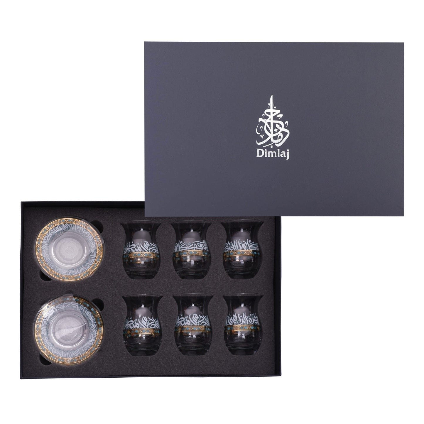 Dimlaj Wurood Set of 6 Pcs Istikanas and Saucers (Gold & Green) - Premium Tea Istikans Without Handle from Wurood By Dimlaj - Just $38! Shop online now at Dimlaj Jordan 