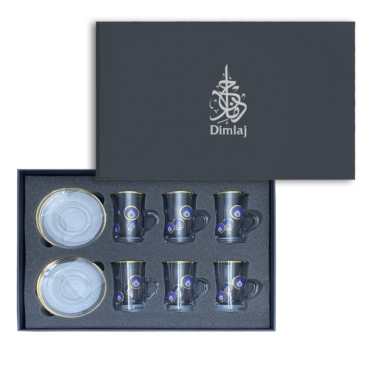 Dimlaj Charm Set of 6 Pcs Tea Cups and Saucers (Gold) - Premium Tea Istikans With Handle from Charm By Dimlaj - Just $75! Shop online now at Dimlaj Jordan 