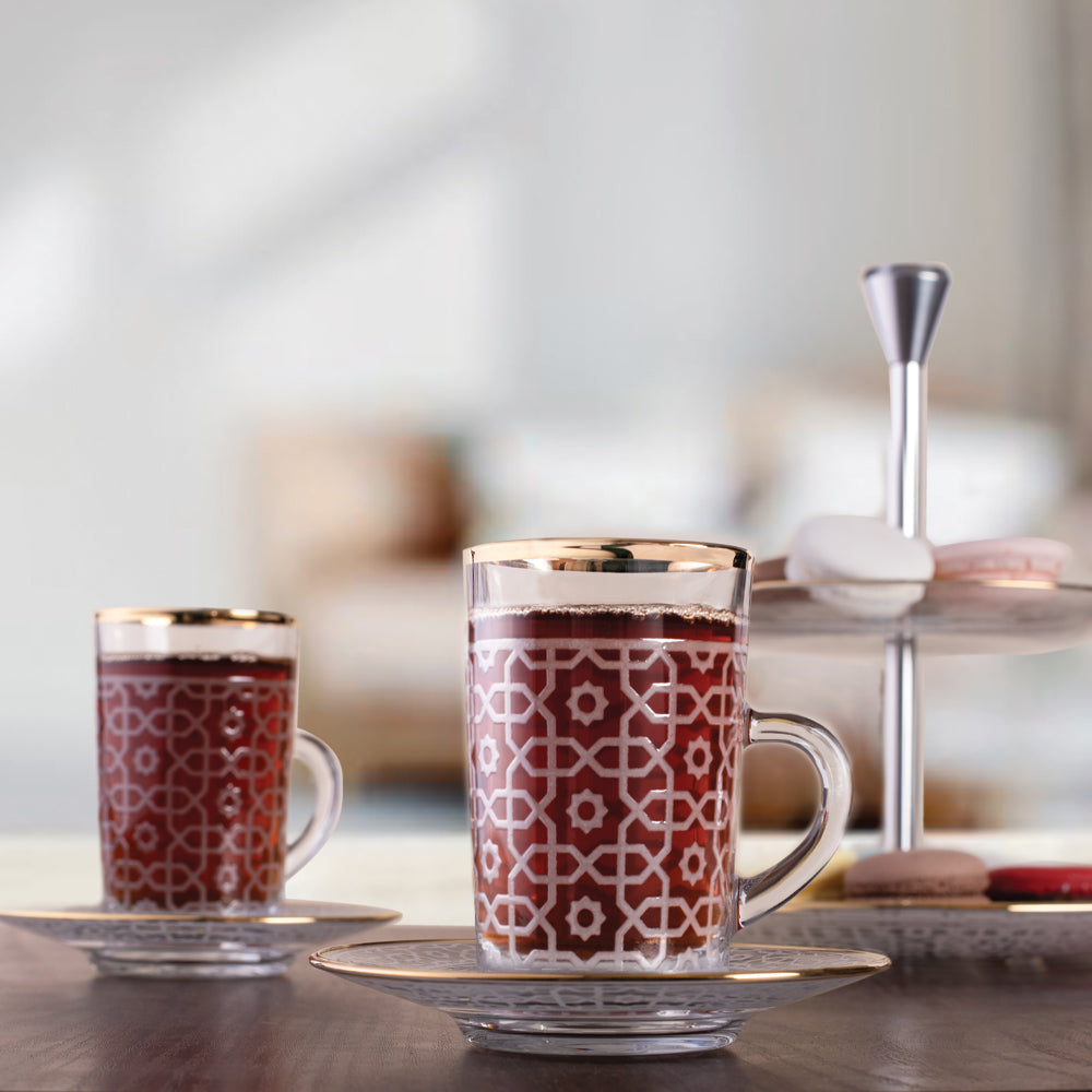 Dimlaj Ivory Set of 6 Pcs Tea Cups and Saucers (Gold) - Premium Tea Istikans With Handle from Ivory By Dimlaj - Just $100! Shop online now at Dimlaj Jordan 